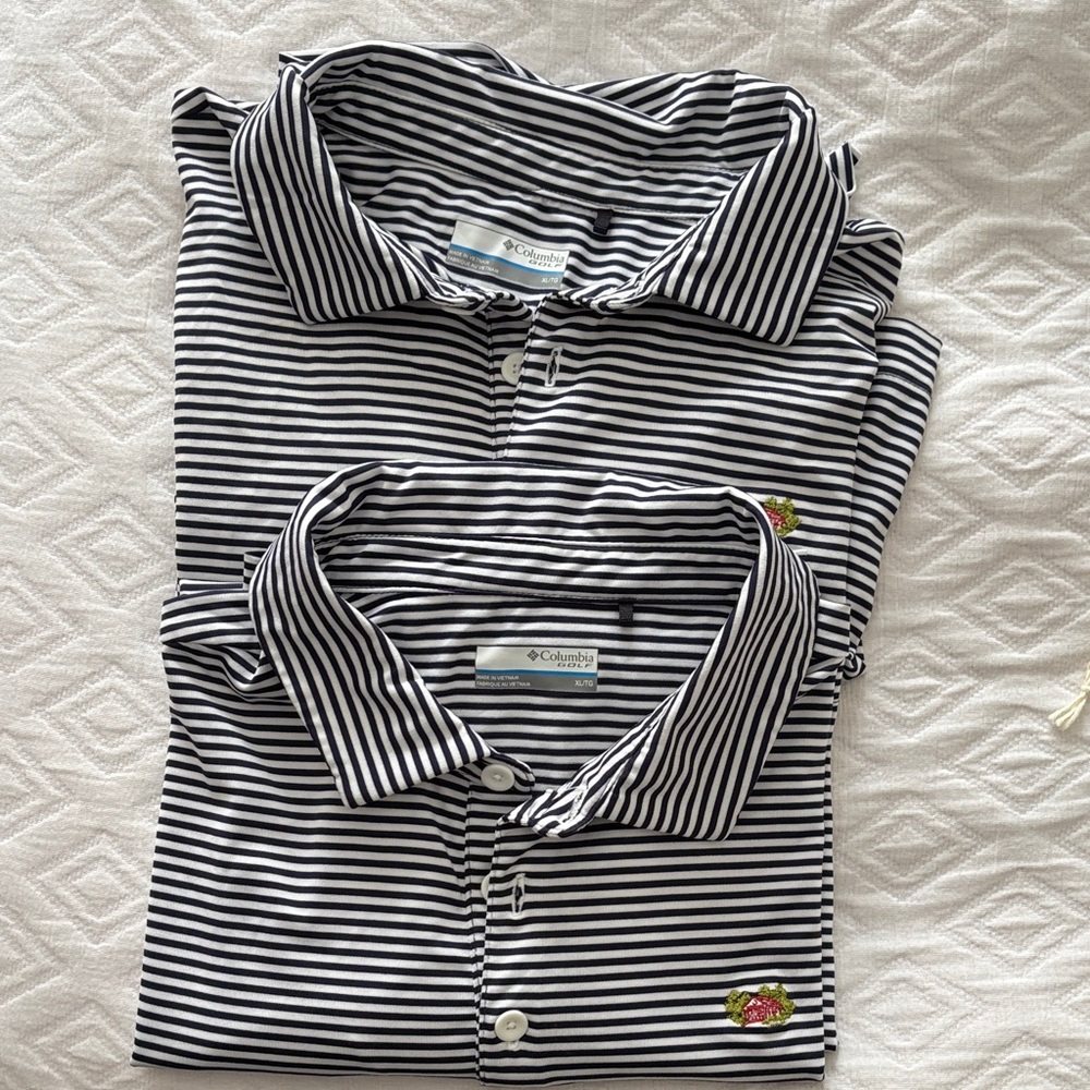 Columbia Men's Black and White Striped Polo